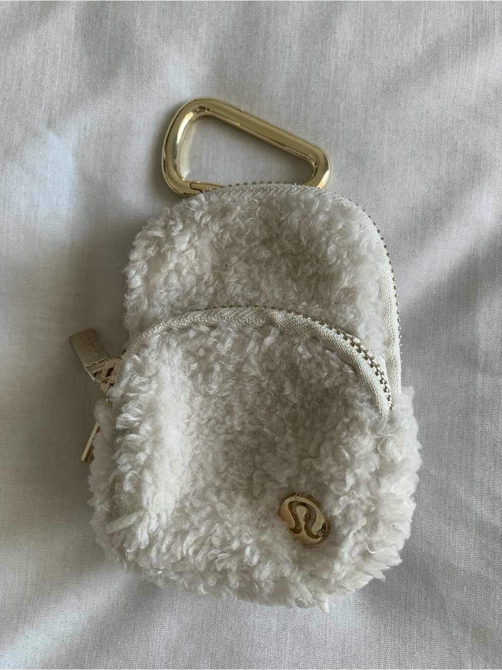 Lululemon Light Ivory Fleece Nano Clip-On Backpack Keychain Bag Charm NWOT
